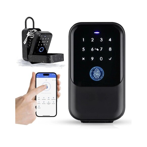 Smart Digital Wireless Lock Box App-Controlled Key Storage w Fingerprint BT Key - Picture 1 of 16
